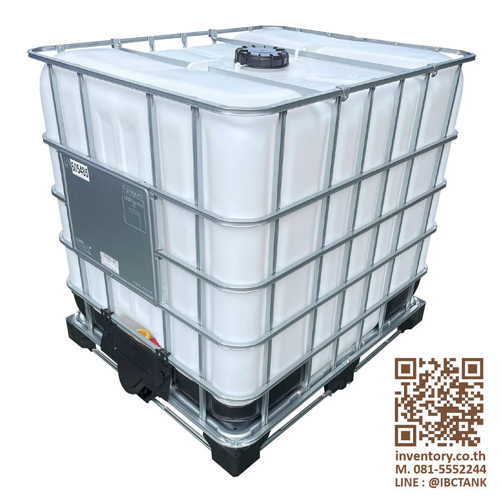 IBC 1000 Liter. ถังเบ๊าท์ 1000 ลิตร (พาเลทเหล็ก+ขาพลาสติก) ถังสีขาวใส (ถังบรรจุสารเคมี)